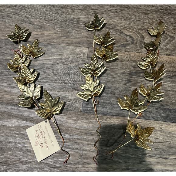 Vintage Home Interiors Wall Art Gold-tone Metal Leaves Vines 1970 Set Of 3 - Picture 1 of 7